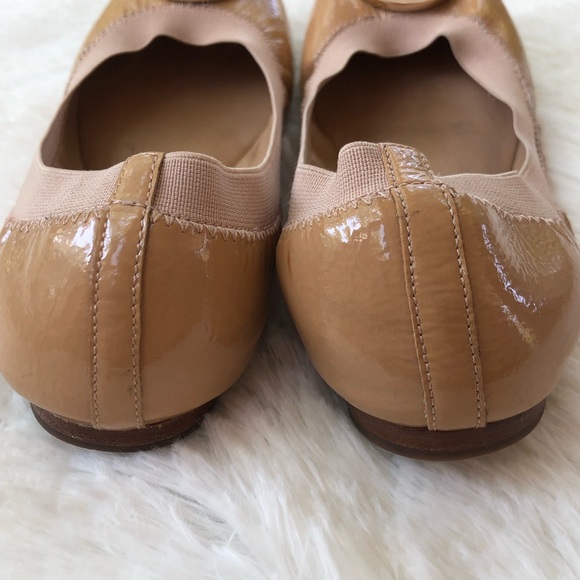 TORY BURCH • Caroline Nude Patent Leather Ballet Flats Stretch Size 5.5 - Picture 13 of 16